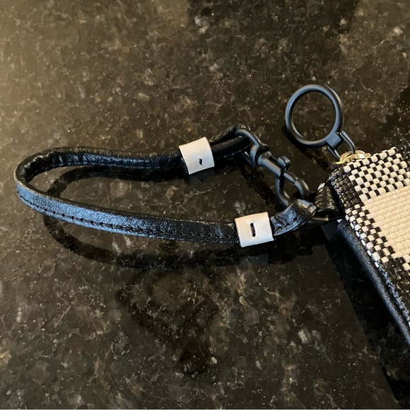 New Tory Burch Perry Bombe Gingham Top-Zip Card Case, Leather Wristlet, Black - Picture 15 of 15